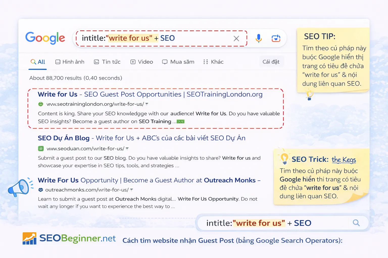 Tìm website nhận Guest Post bằng Google Search Operators