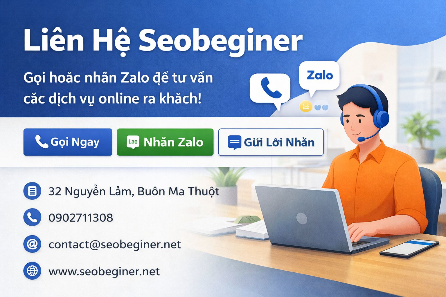 Mẫu giao diện website dịch vụ: rõ dịch vụ, nút gọi/nhắn nổi bật, dễ đọc trên mobile – seobeginer.net