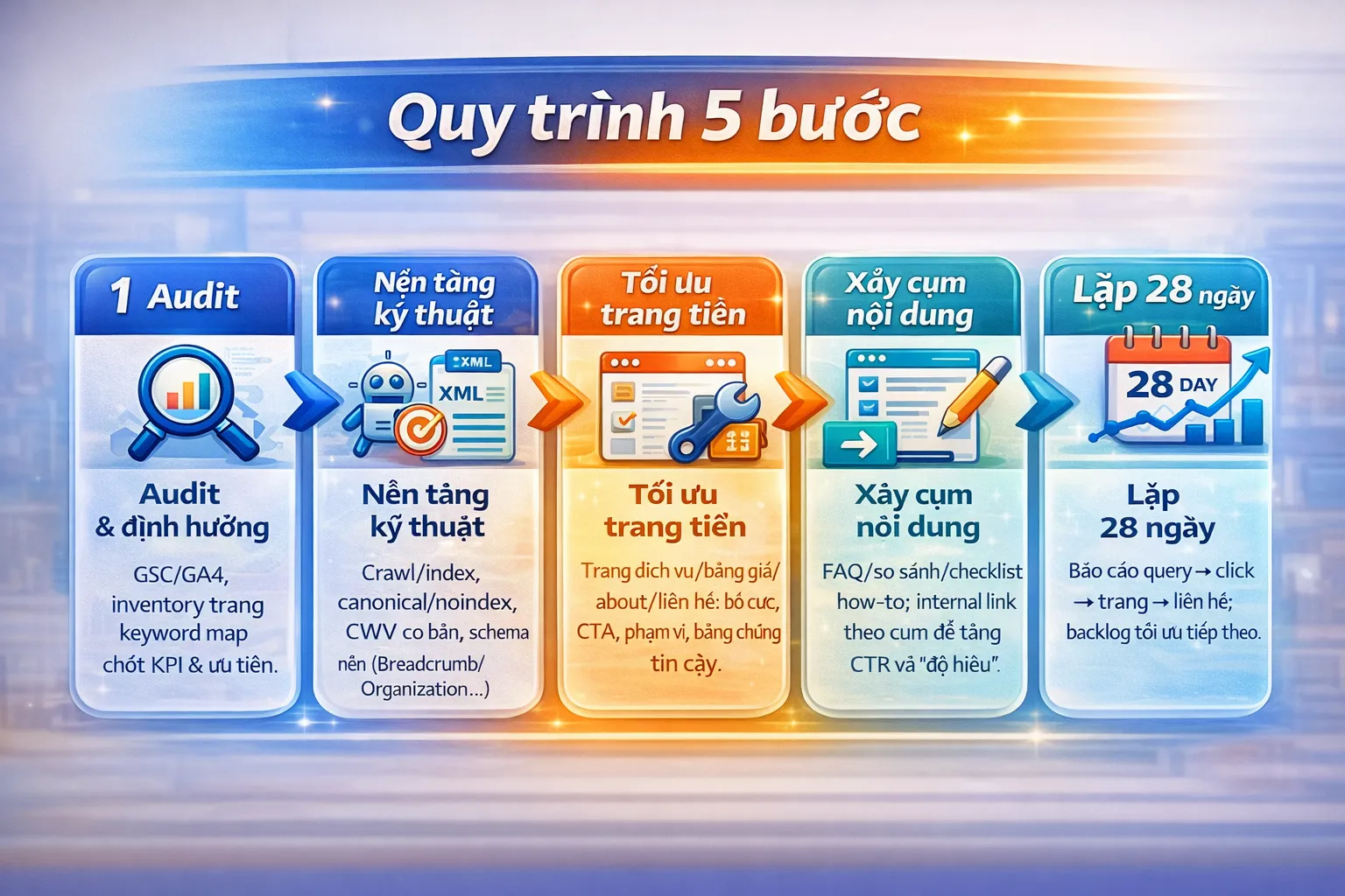 Quy trình triển khai dịch vụ SEO tổng thể
