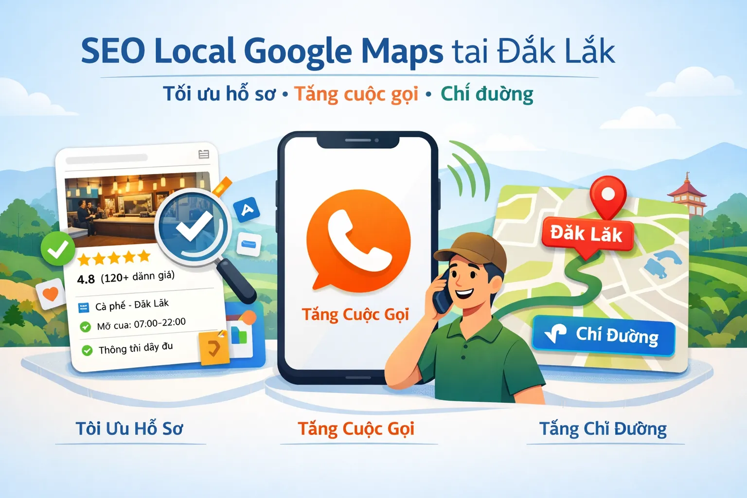 SEO Google Maps Google Maps tại Đắk Lắk: tối ưu hồ sơ, tăng cuộc gọi và chỉ đường