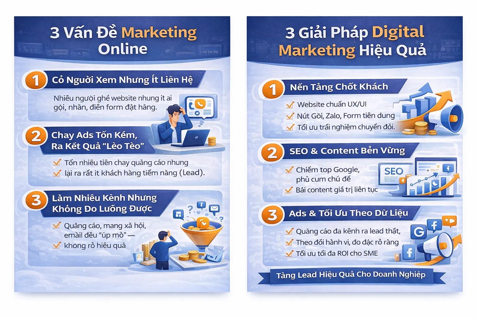 Quy trình triển khai Digital Marketing: khảo sát → làm nền tảng → triển khai kênh → tối ưu theo dữ liệu