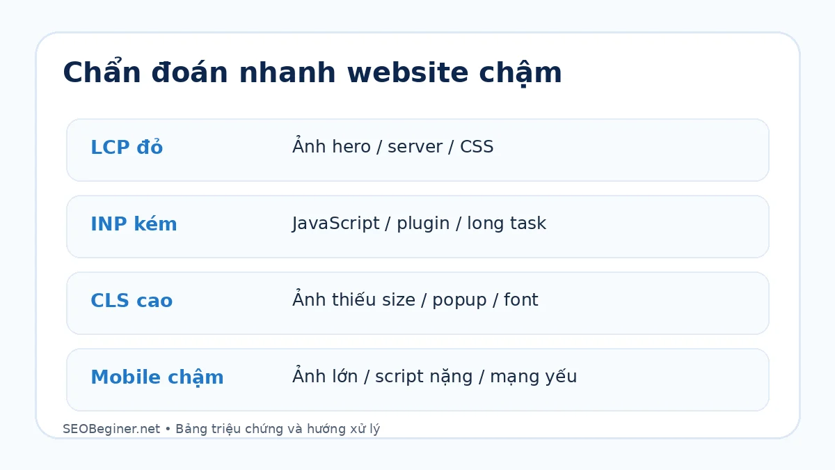 Chẩn đoán lỗi website chậm Chẩn đoán lỗi website chậm theo triệu chứng LCP INP CLS