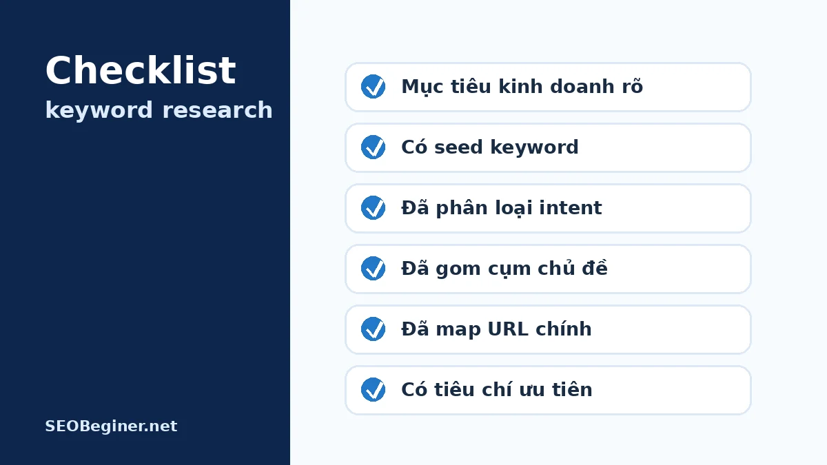 Checklist nghiên cứu từ khóa trước khi giao content brief