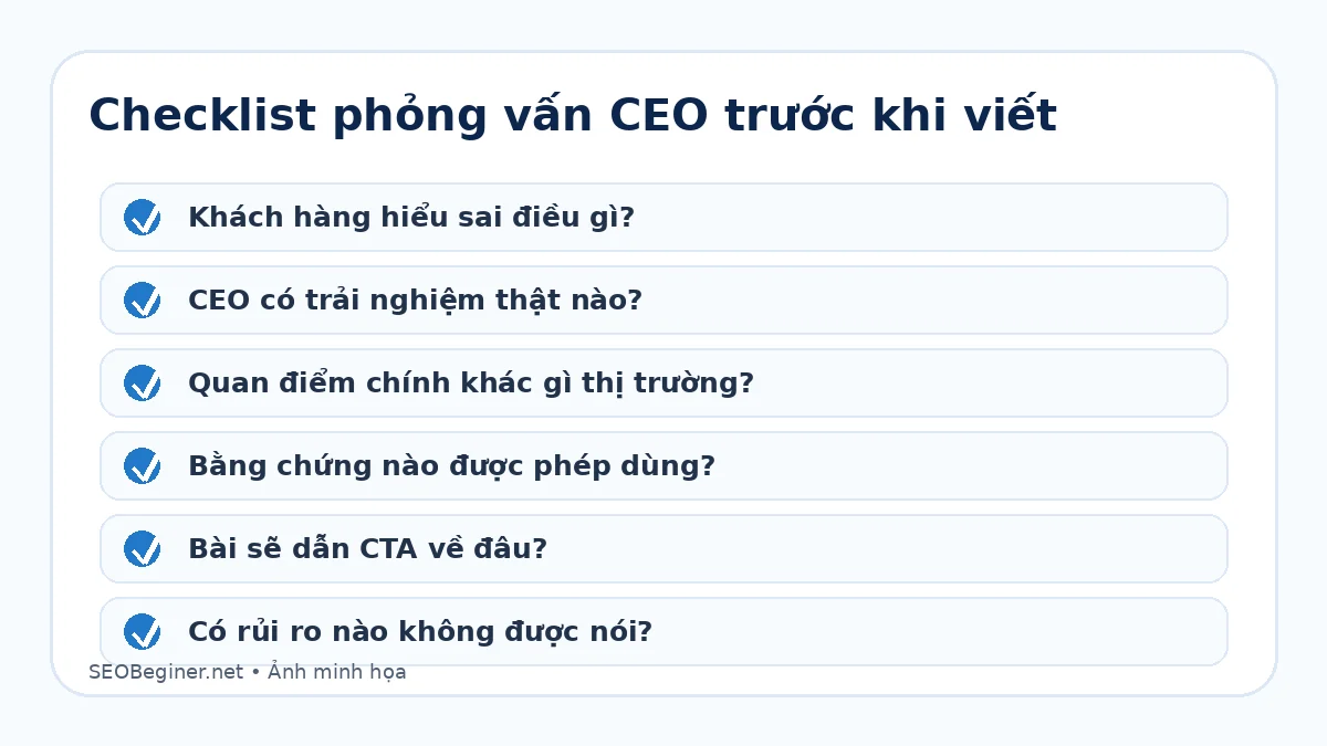 Checklist phỏng vấn và xuất bản Content SEO cho CEO