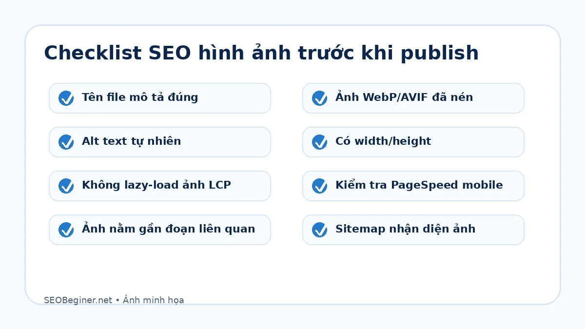 Checklist SEO hình ảnh trước khi publish bài WordPress