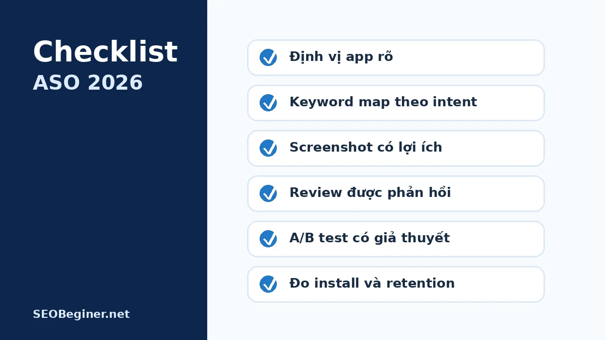 Checklist tối ưu App Store và Google Play năm 2026