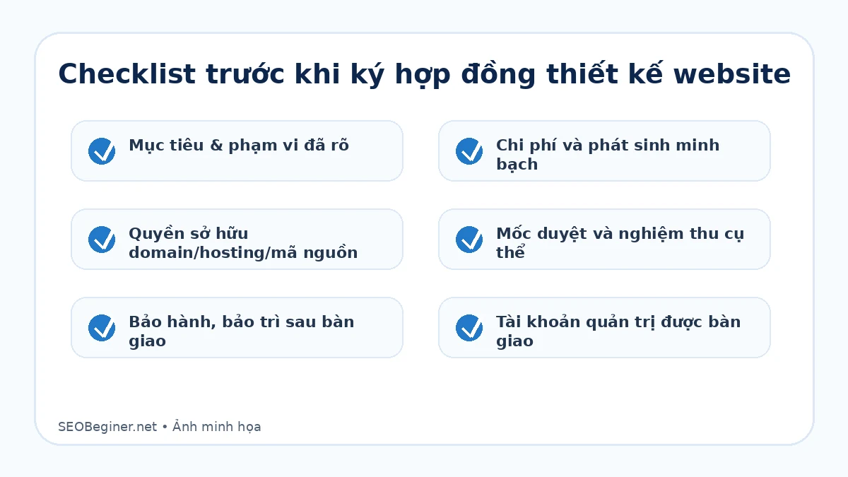 Checklist trước khi ký hợp đồng thiết kế website
