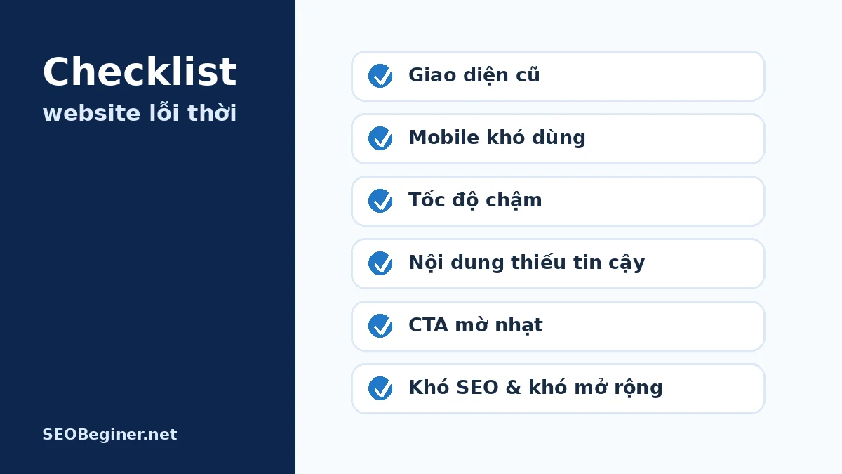 Checklist website lỗi thời Checklist kiểm tra website lỗi thời đang đuổi khách