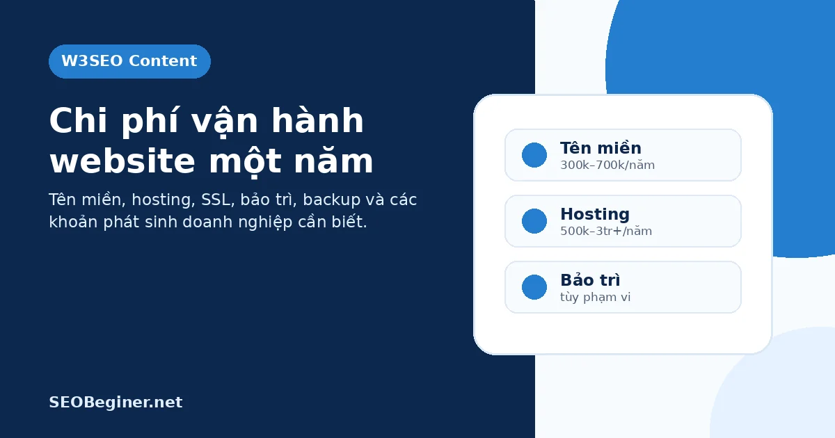 Chi phí vận hành website một năm gồm tên miền hosting và bảo trì