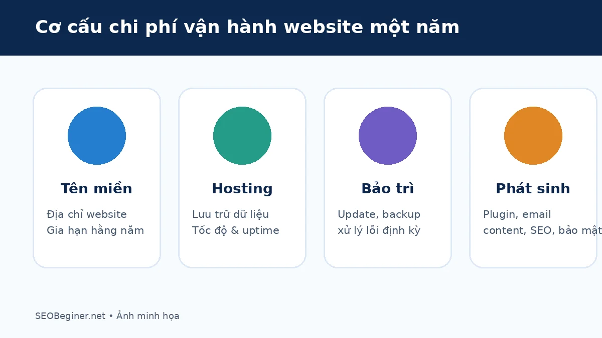 Cơ cấu chi phí vận hành website gồm domain hosting bảo trì và phát sinh