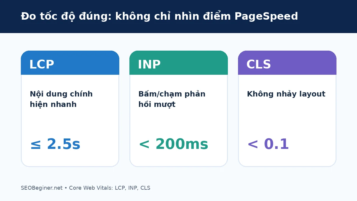 Core Web Vitals khi đo tốc độ website Core Web Vitals LCP INP CLS khi đo tốc độ website