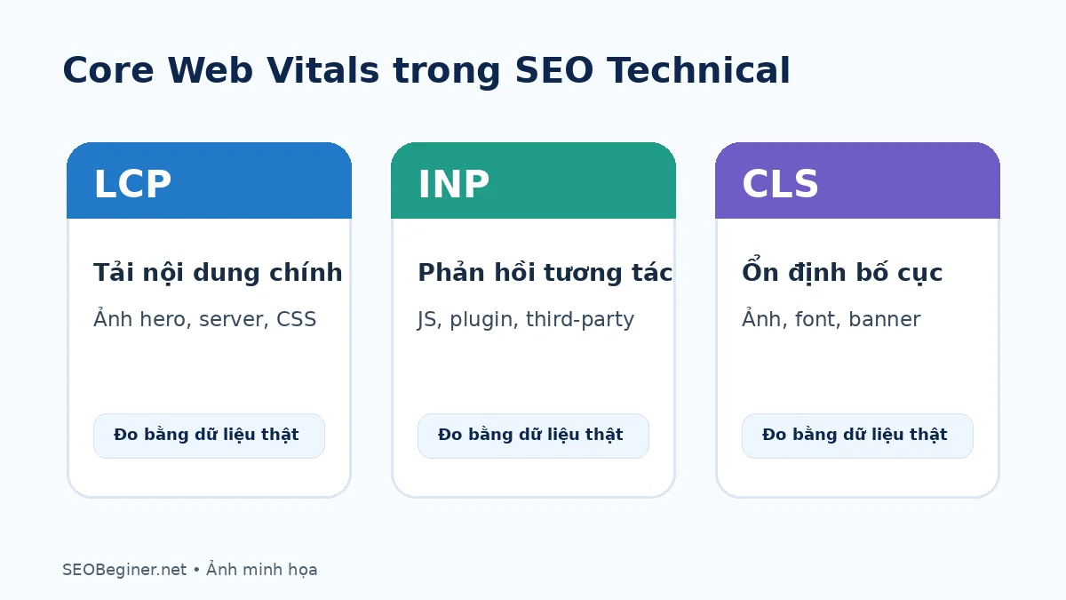 Core Web Vitals LCP INP CLS ở phân vị 75