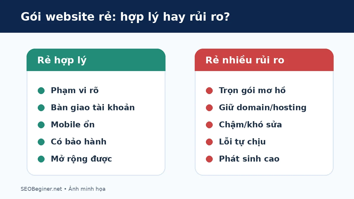 Gói website rẻ hợp lý hay rủi ro So sánh gói website giá rẻ hợp lý và rủi ro