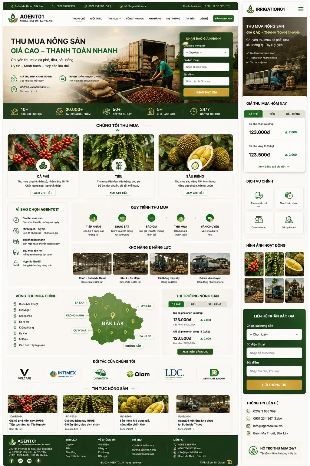 Mẫu Website Thu Mua Nông Sản & Đại Lý Cà Phê – AGENT01