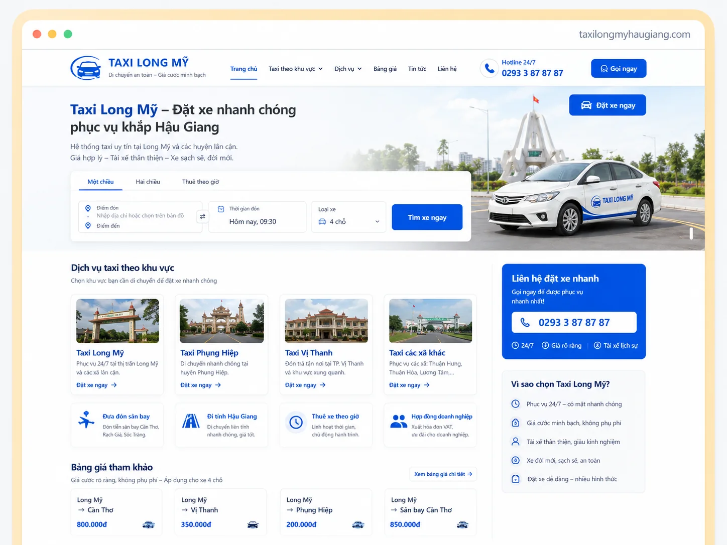 Giao diện dự án taxilongmyhaugiang.com