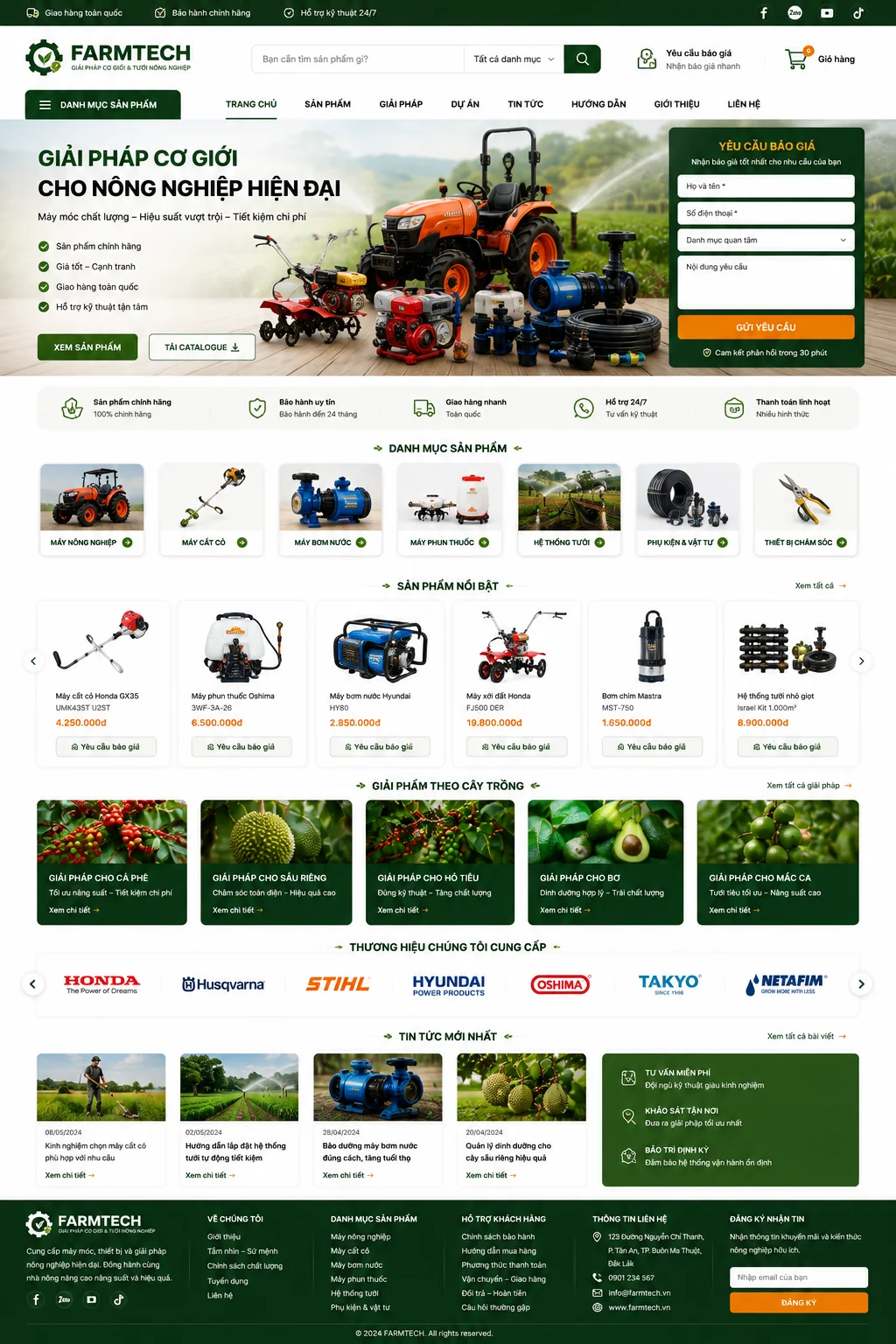 Mẫu Website Máy Nông Nghiệp & Thiết Bị Tưới – FARMTECH01