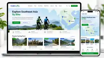 Giao diện website GlobalByBike.com trên laptop và điện thoại