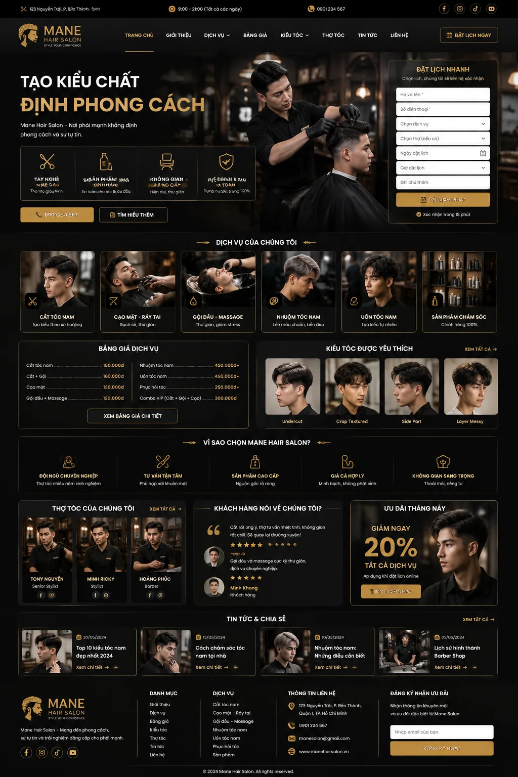 Mẫu Website Salon Tóc & Barber Shop – SALON01