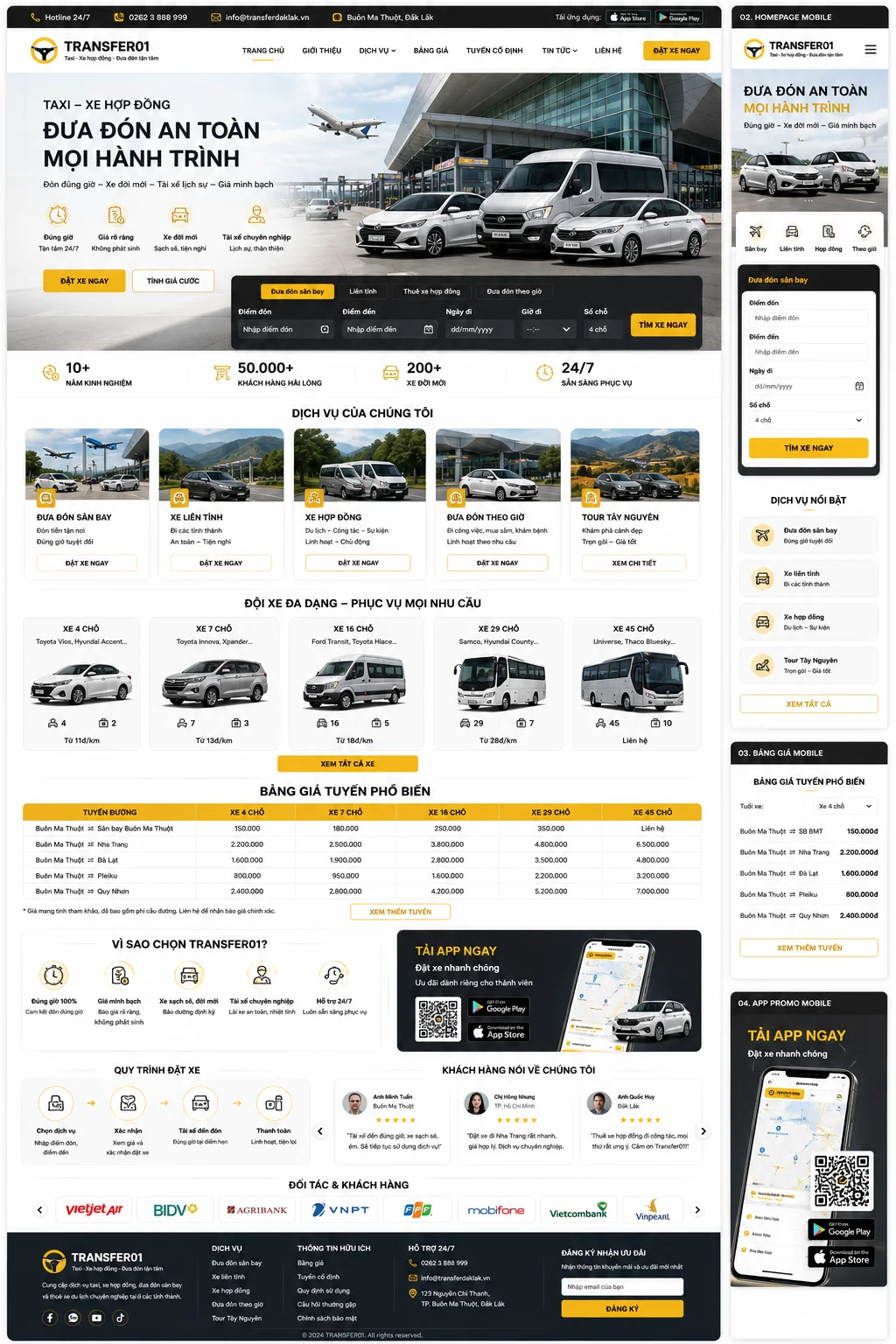 Mẫu Website Taxi – Xe Hợp Đồng – Đưa Đón Sân Bay – TRANSFER01