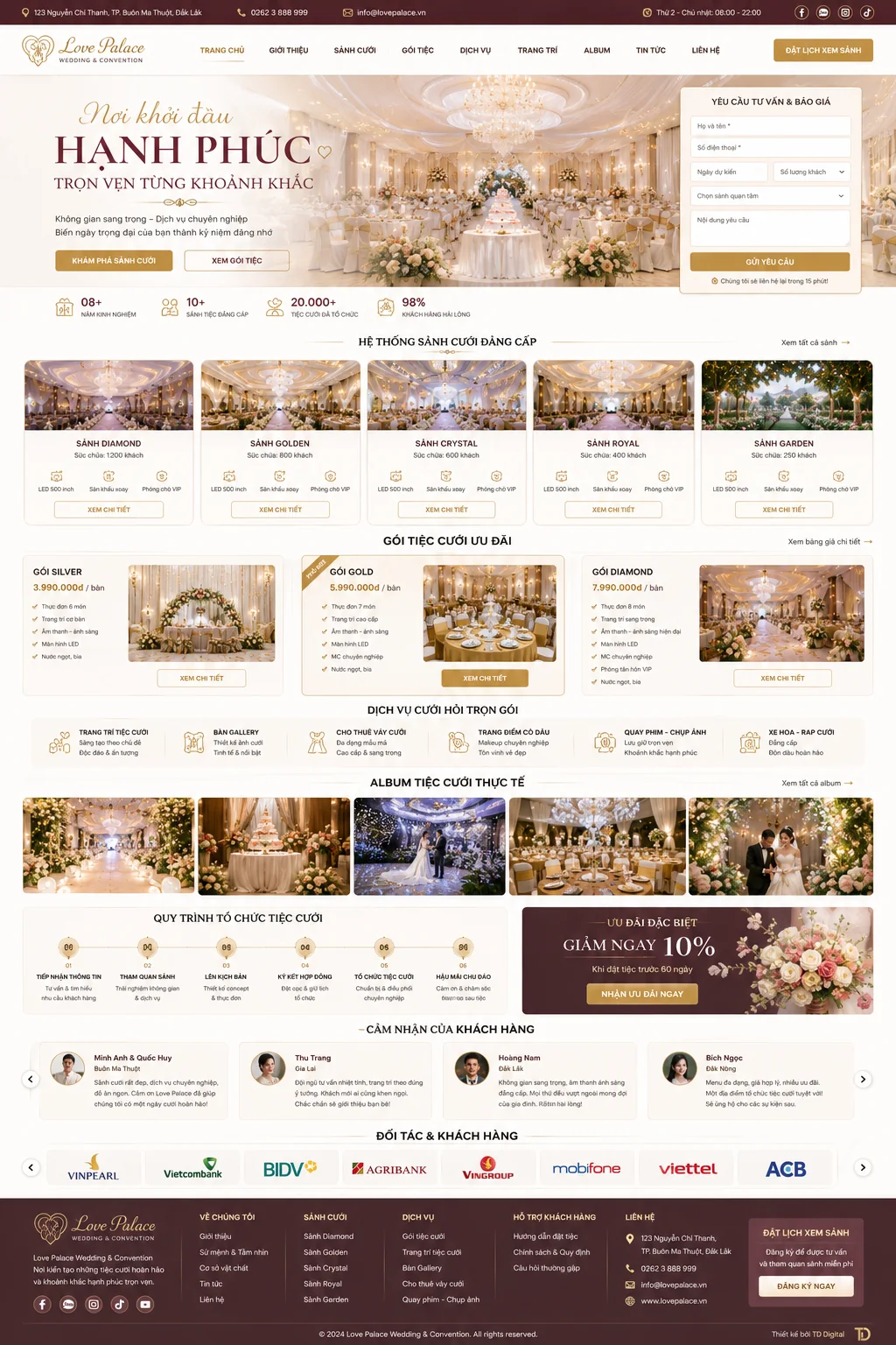 Mẫu Website Nhà Hàng Tiệc Cưới & Dịch Vụ Cưới Hỏi – WEDDINGHALL01